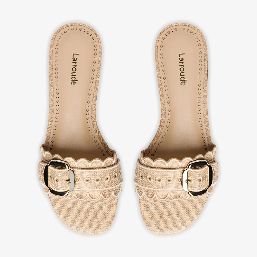 Larroudé Ivy Broderie Slide Sandals in Beige Size 8